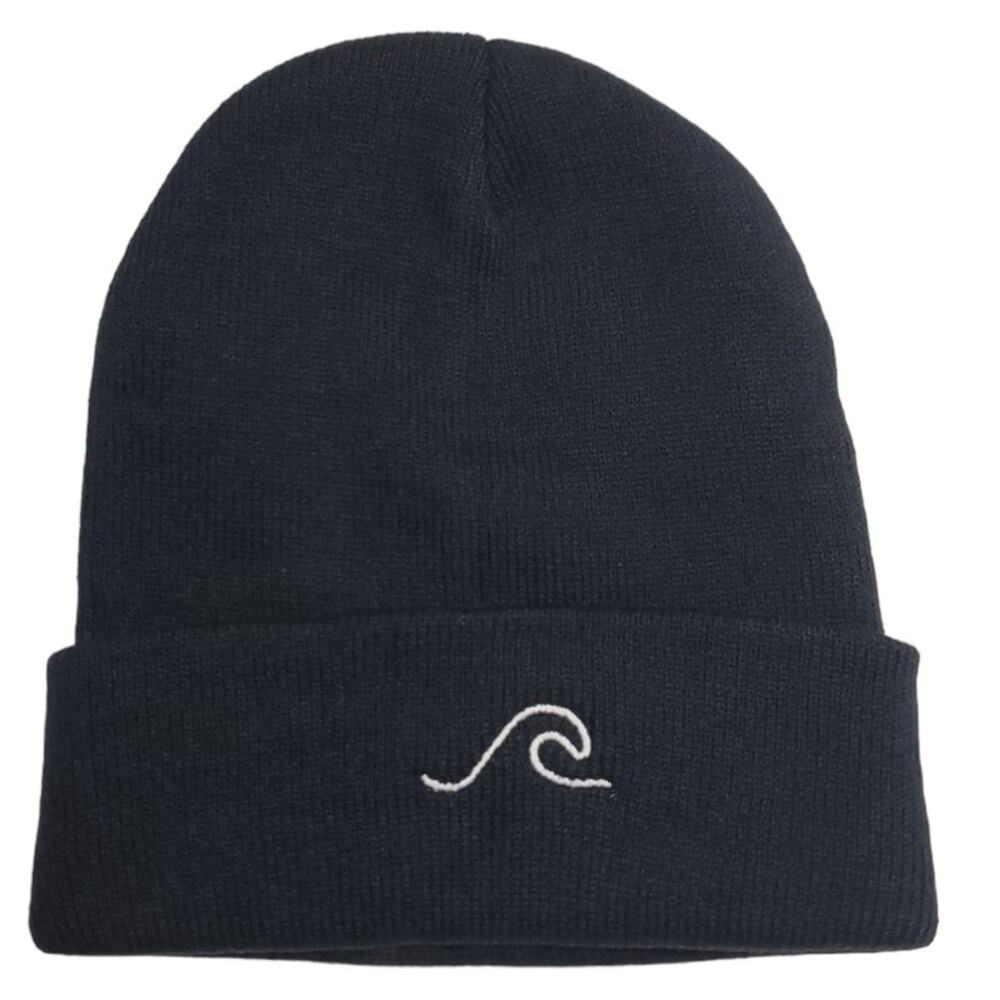 Black Embroidered Wave Beanie Hat | Size OS